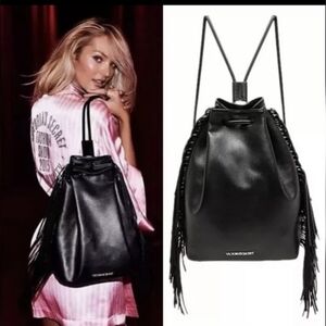 Victoria 's secret  Black fringe bucket Style  backpack.
